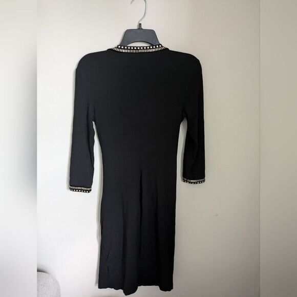 Carmen Marc Valvo Wrap Midi Dress Size S Black Studded - Picture 2 of 4